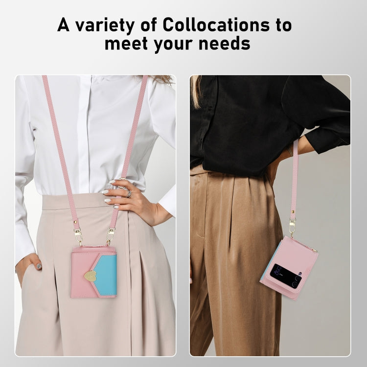 For Samsung Galaxy Z Flip3 5G POLA Color Block Love Buckle Multi-Card Slots Wallet Phone Case