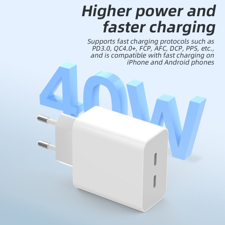 M160 PD 40W Dual Type-C Fast Charger, Specification:US Plug - White