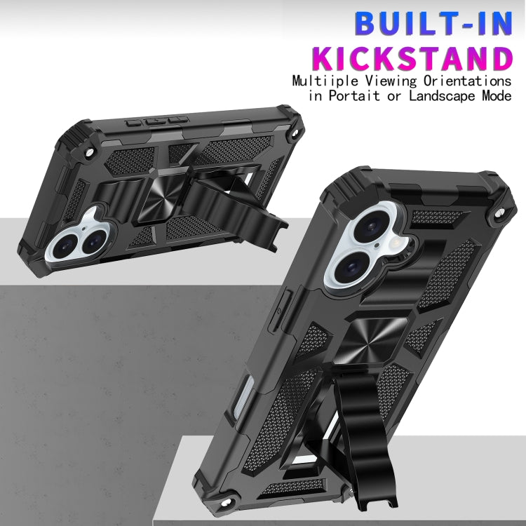 For iPhone 16 Plus Armor Shockproof TPU + PC Magnetic Phone Case with Holder