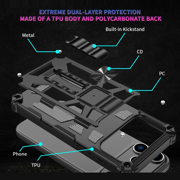 For iPhone 17 Pro Armor Shockproof TPU + PC Magnetic Phone Case with Holder