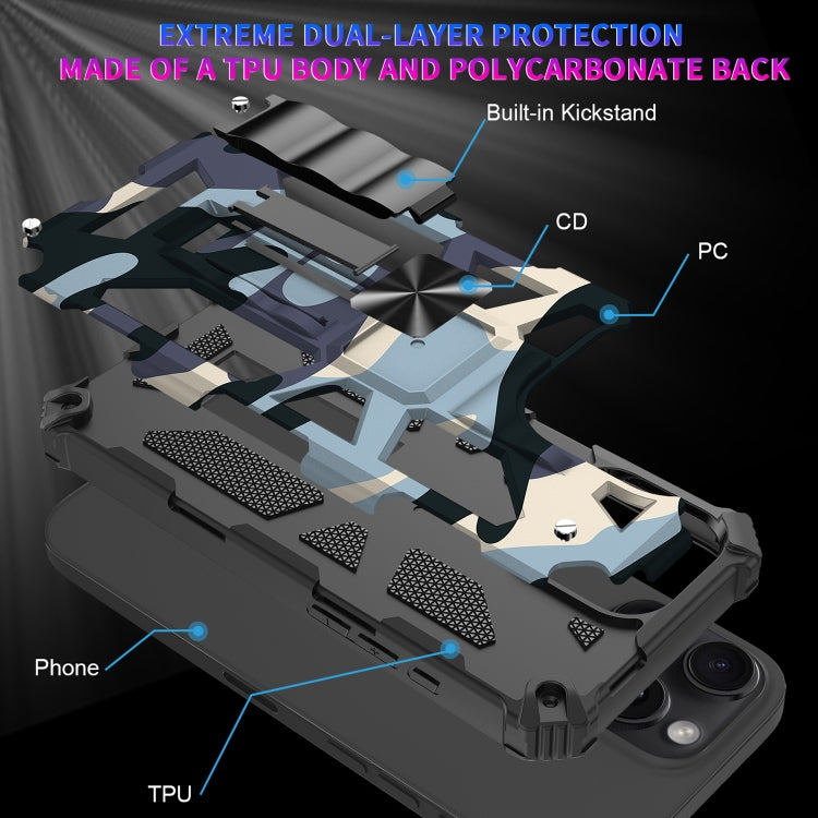 For iPhone 16 Pro Max Camouflage Armor Kickstand TPU + PC Magnetic Phone Case