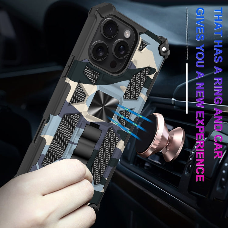 For iPhone 16 Pro Max Camouflage Armor Kickstand TPU + PC Magnetic Phone Case