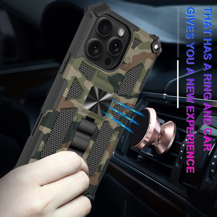For iPhone 16 Pro Max Camouflage Armor Kickstand TPU + PC Magnetic Phone Case