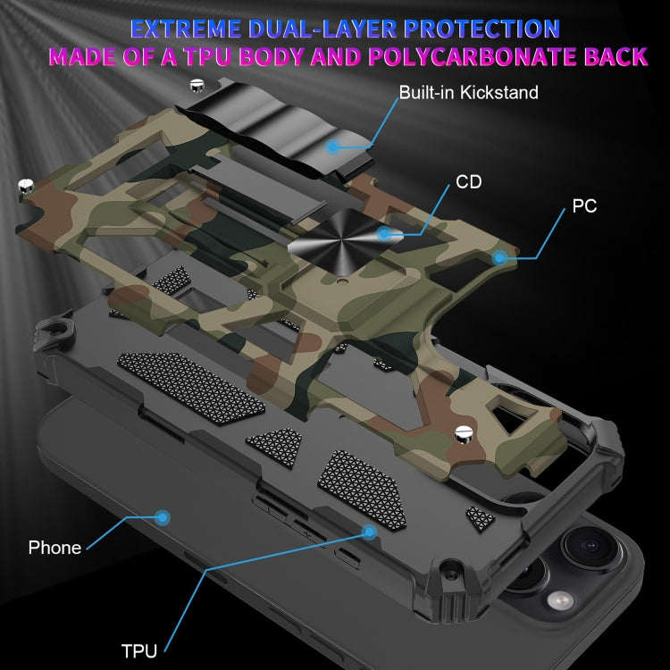 For iPhone 16 Pro Max Camouflage Armor Kickstand TPU + PC Magnetic Phone Case