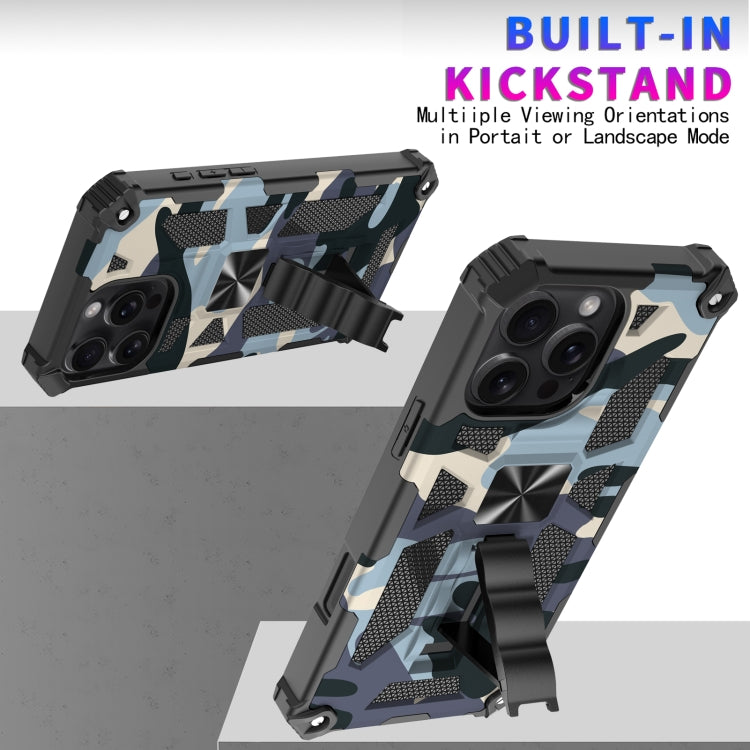 For iPhone 16 Pro Camouflage Armor Kickstand TPU + PC Magnetic Phone Case