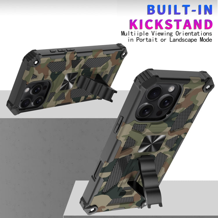 For iPhone 16 Pro Camouflage Armor Kickstand TPU + PC Magnetic Phone Case