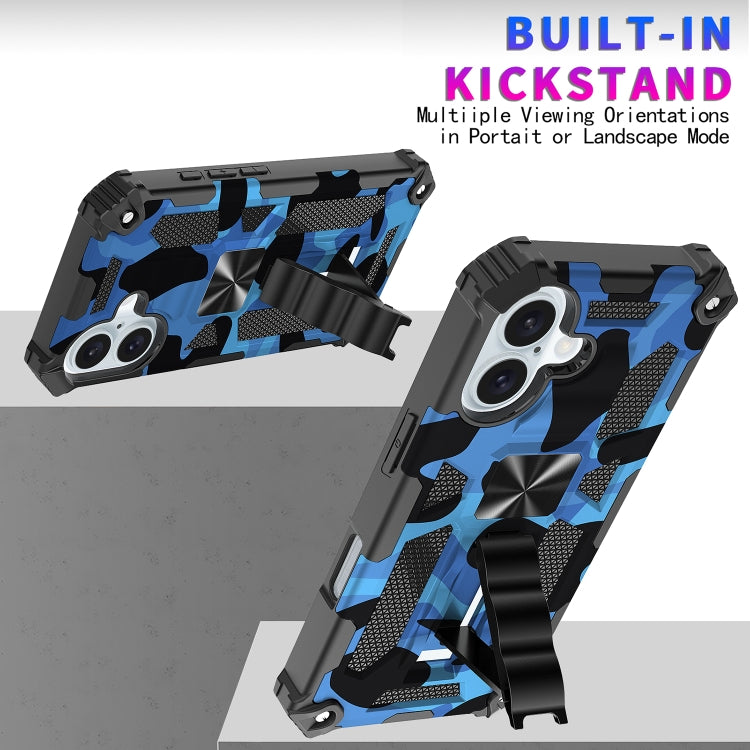 For iPhone 16 Plus Camouflage Armor Kickstand TPU + PC Magnetic Phone Case