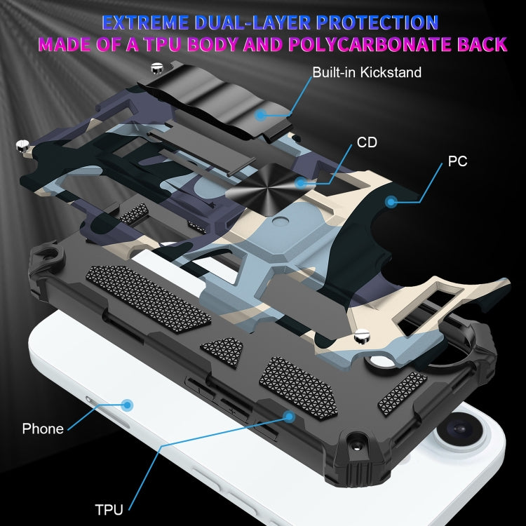For iPhone 16 Plus Camouflage Armor Kickstand TPU + PC Magnetic Phone Case