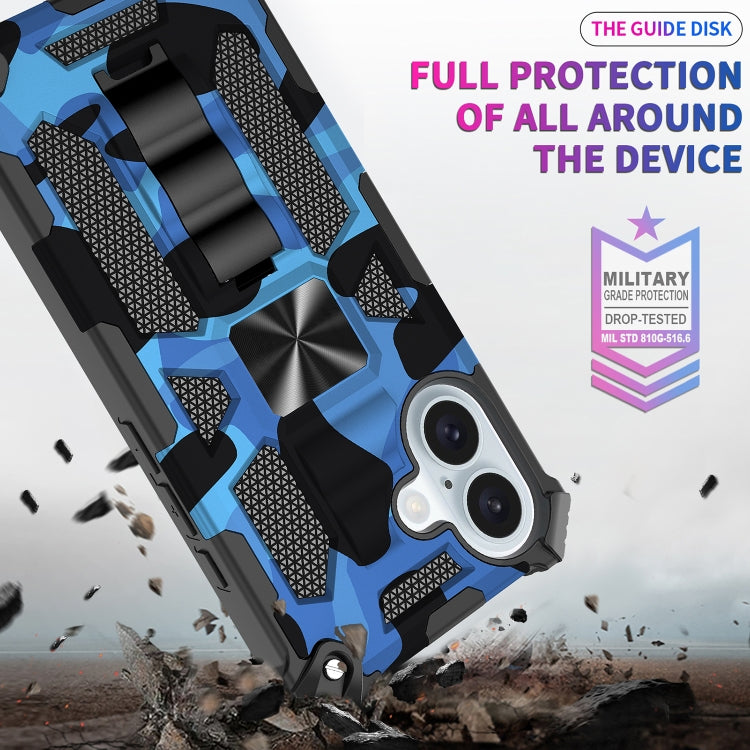 For iPhone 16 Plus Camouflage Armor Kickstand TPU + PC Magnetic Phone Case