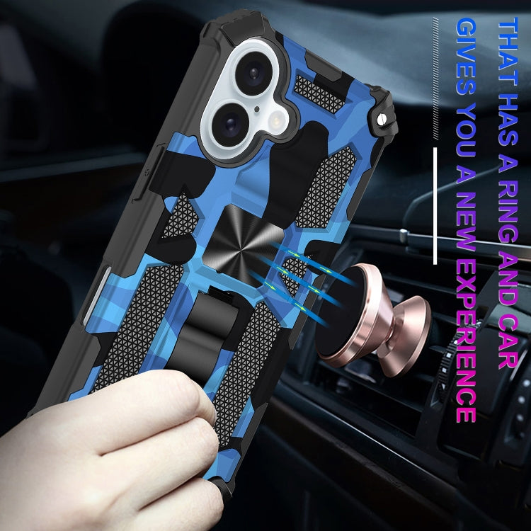 For iPhone 16 Plus Camouflage Armor Kickstand TPU + PC Magnetic Phone Case