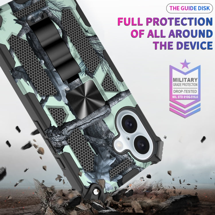 For iPhone 16 Plus Camouflage Armor Kickstand TPU + PC Magnetic Phone Case