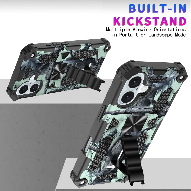 For iPhone 16 Plus Camouflage Armor Kickstand TPU + PC Magnetic Phone Case