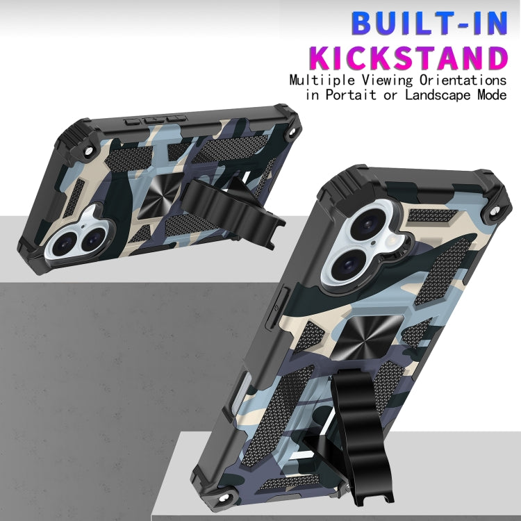 For iPhone 16 Camouflage Armor Kickstand TPU + PC Magnetic Phone Case