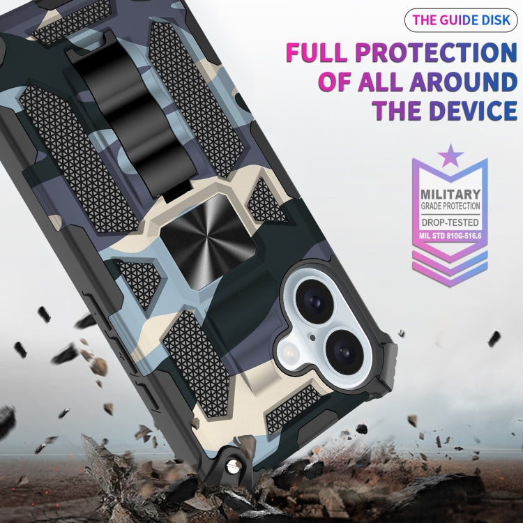For iPhone 16 Camouflage Armor Kickstand TPU + PC Magnetic Phone Case