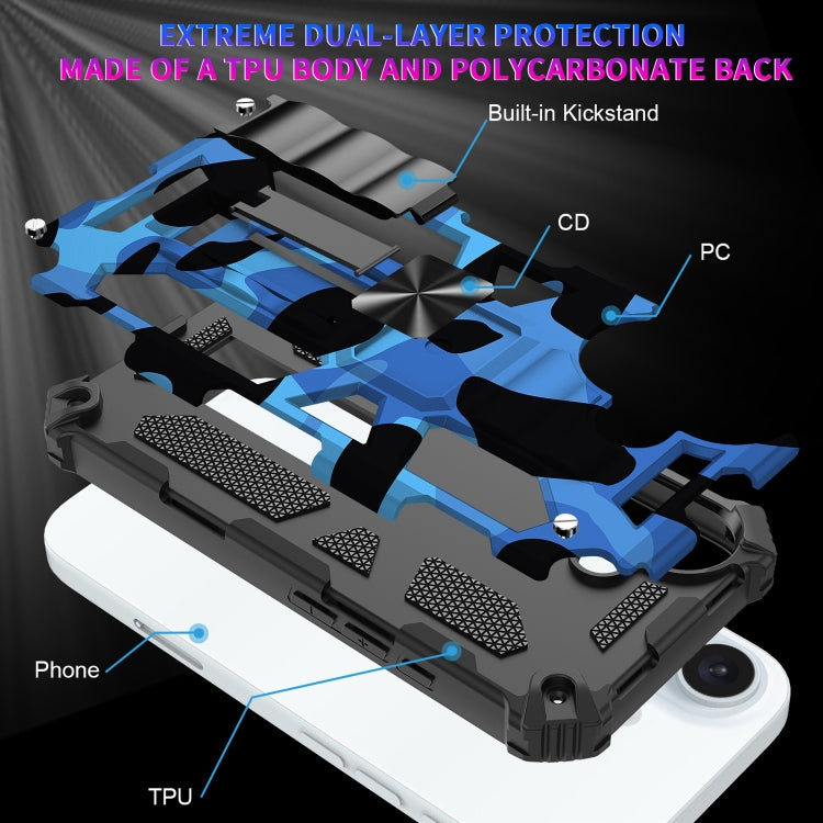 For iPhone 16 Camouflage Armor Kickstand TPU + PC Magnetic Phone Case