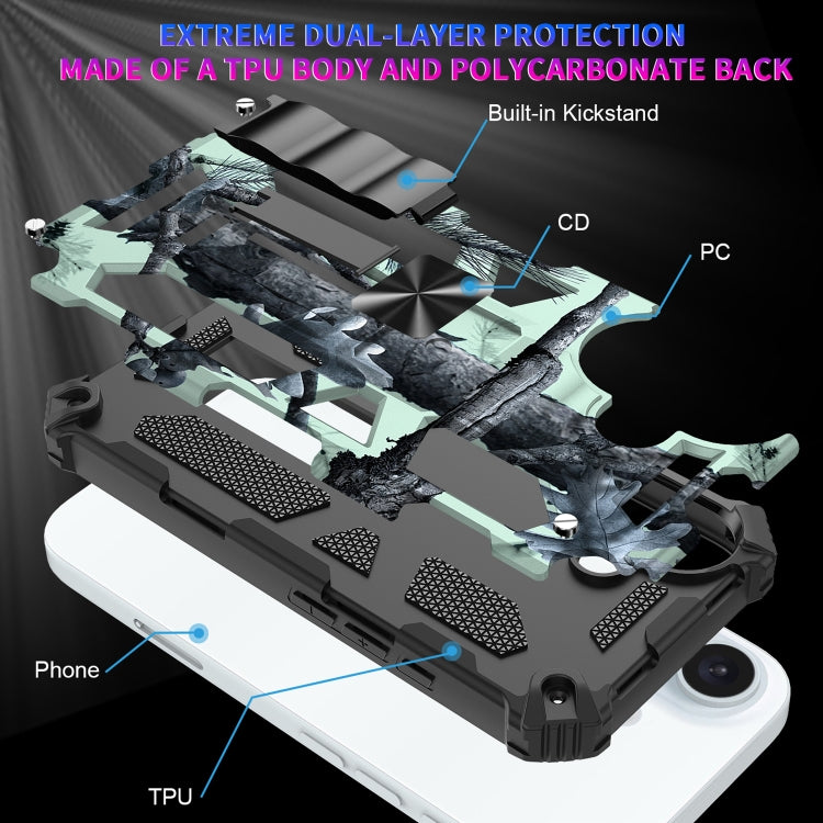 For iPhone 16 Camouflage Armor Kickstand TPU + PC Magnetic Phone Case