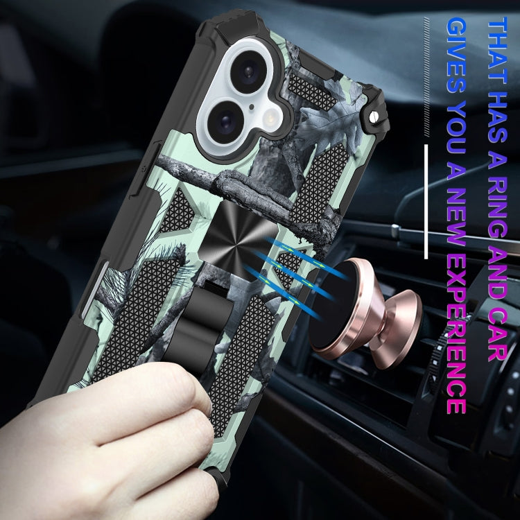 For iPhone 16 Camouflage Armor Kickstand TPU + PC Magnetic Phone Case