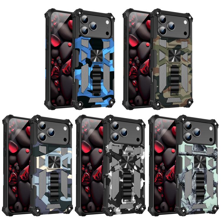 For iPhone 17 Pro Camouflage Armor Kickstand TPU + PC Magnetic Phone Case