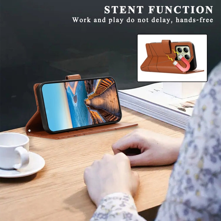 For Xiaomi 14T PU Genuine Leather Texture Embossed Line Phone Case