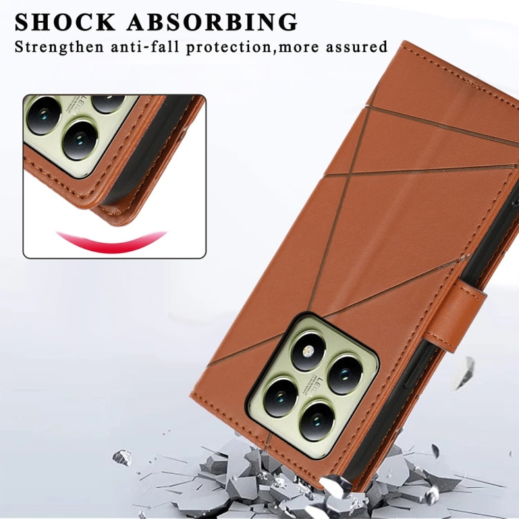 For Xiaomi 14T PU Genuine Leather Texture Embossed Line Phone Case