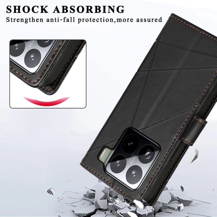 For Xiaomi 15 PU Genuine Leather Texture Embossed Line Phone Case