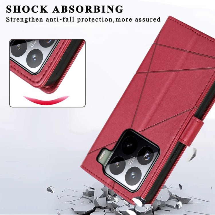 For Xiaomi 15 PU Genuine Leather Texture Embossed Line Phone Case
