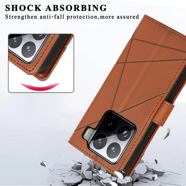 For Xiaomi 15 PU Genuine Leather Texture Embossed Line Phone Case