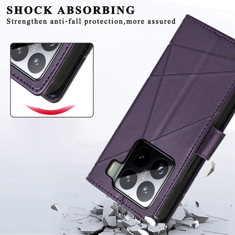 For Xiaomi 15 PU Genuine Leather Texture Embossed Line Phone Case
