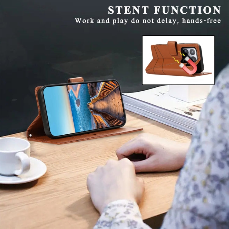 For Xiaomi 15 Pro PU Genuine Leather Texture Embossed Line Phone Case
