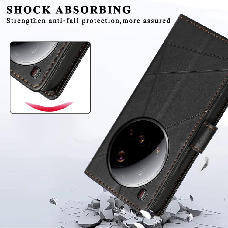 For Xiaomi 15 Ultra PU Genuine Leather Texture Embossed Line Phone Case
