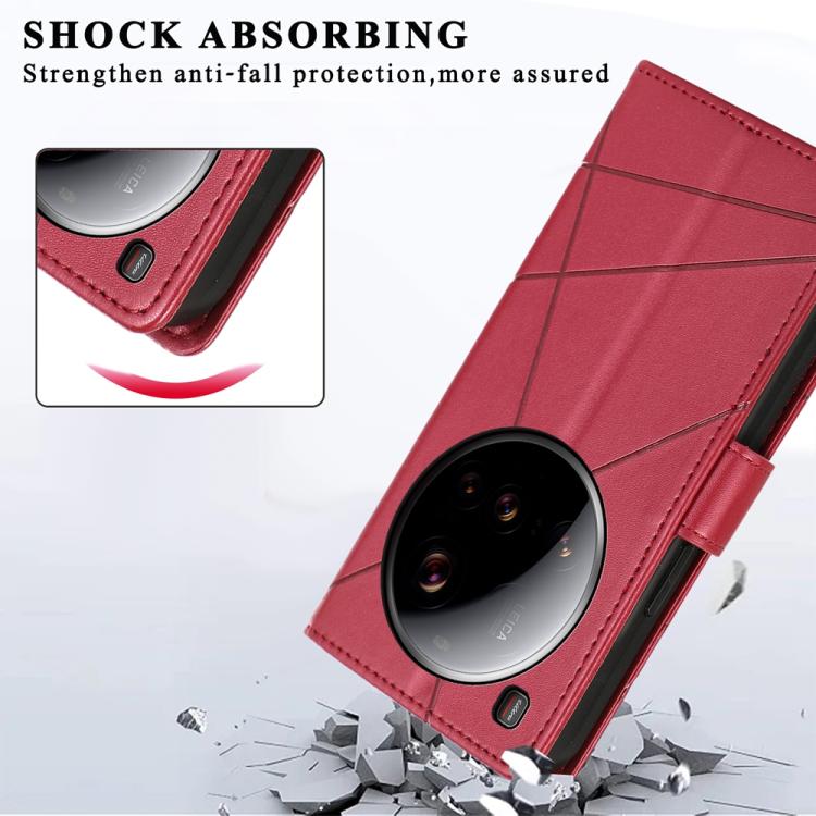 For Xiaomi 15 Ultra PU Genuine Leather Texture Embossed Line Phone Case