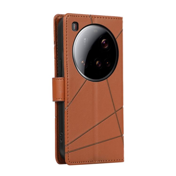 For Xiaomi 15 Ultra PU Genuine Leather Texture Embossed Line Phone Case