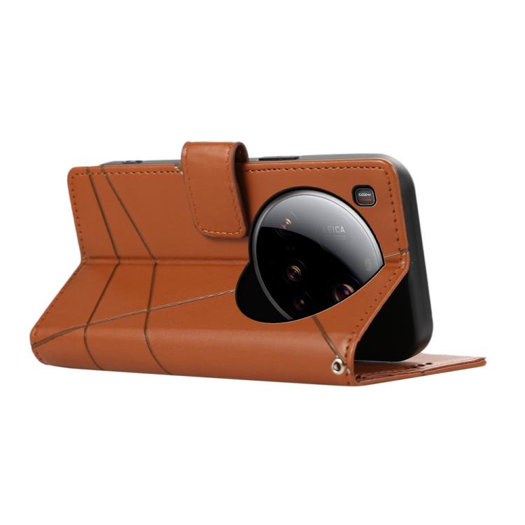 For Xiaomi 15 Ultra PU Genuine Leather Texture Embossed Line Phone Case