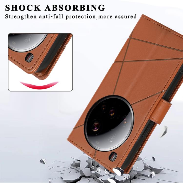 For Xiaomi 15 Ultra PU Genuine Leather Texture Embossed Line Phone Case