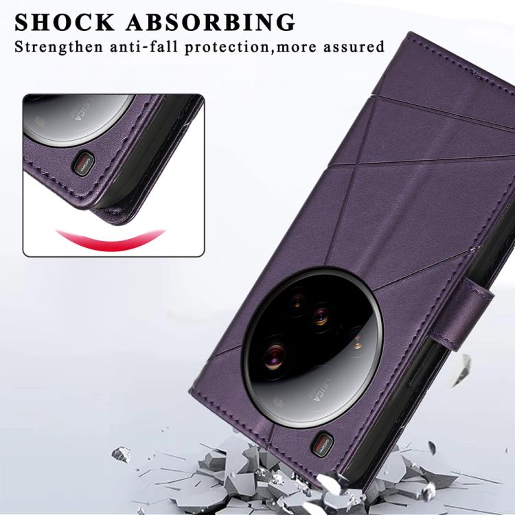 For Xiaomi 15 Ultra PU Genuine Leather Texture Embossed Line Phone Case