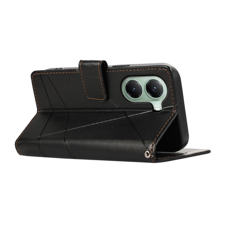 For Xiaomi Poco X7 Pro / Redmi Turbo 4 PU Genuine Leather Texture Embossed Line Phone Case