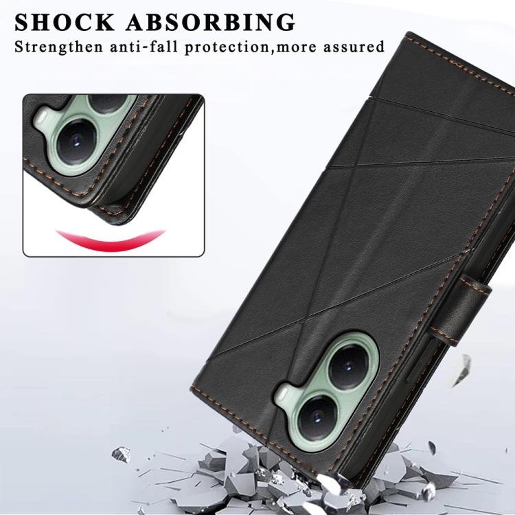 For Xiaomi Poco X7 Pro / Redmi Turbo 4 PU Genuine Leather Texture Embossed Line Phone Case