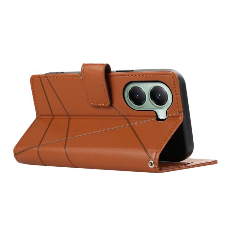 For Xiaomi Poco X7 Pro / Redmi Turbo 4 PU Genuine Leather Texture Embossed Line Phone Case