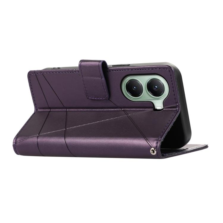For Xiaomi Poco X7 Pro / Redmi Turbo 4 PU Genuine Leather Texture Embossed Line Phone Case