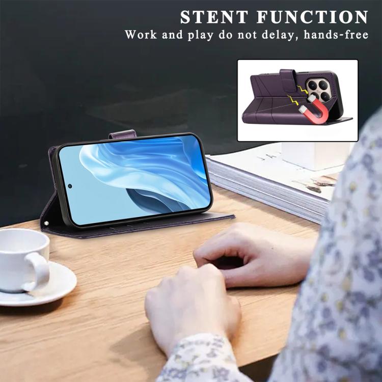 For Xiaomi 15T 5G PU Genuine Leather Texture Embossed Line Phone Case