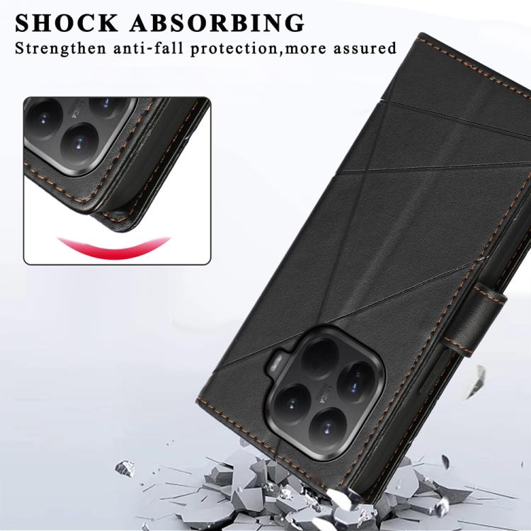 For Xiaomi 15T Pro 5G PU Genuine Leather Texture Embossed Line Phone Case