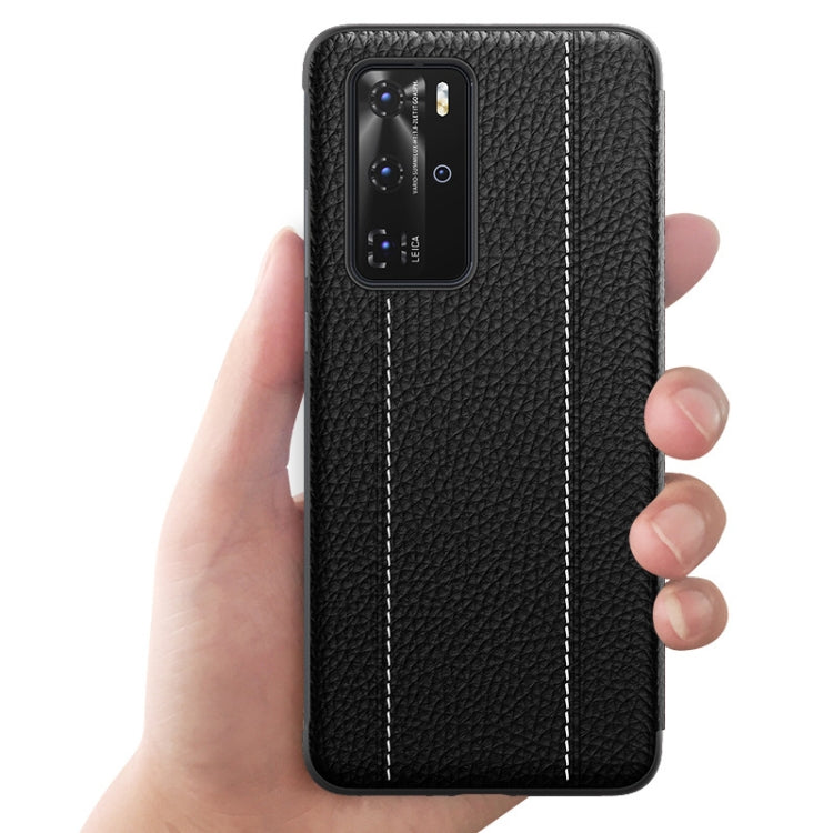 For Huawei P40 Pro Plus Genuine Leather Smart Shckproof Horizontal Flip Case