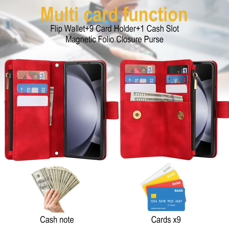 For Samsung Galaxy Z Fold6 Dream 9-Card Zipper Wallet RFID Leather Phone Case with Lanyard