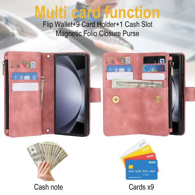 For Samsung Galaxy Z Fold6 Dream 9-Card Zipper Wallet RFID Leather Phone Case with Lanyard