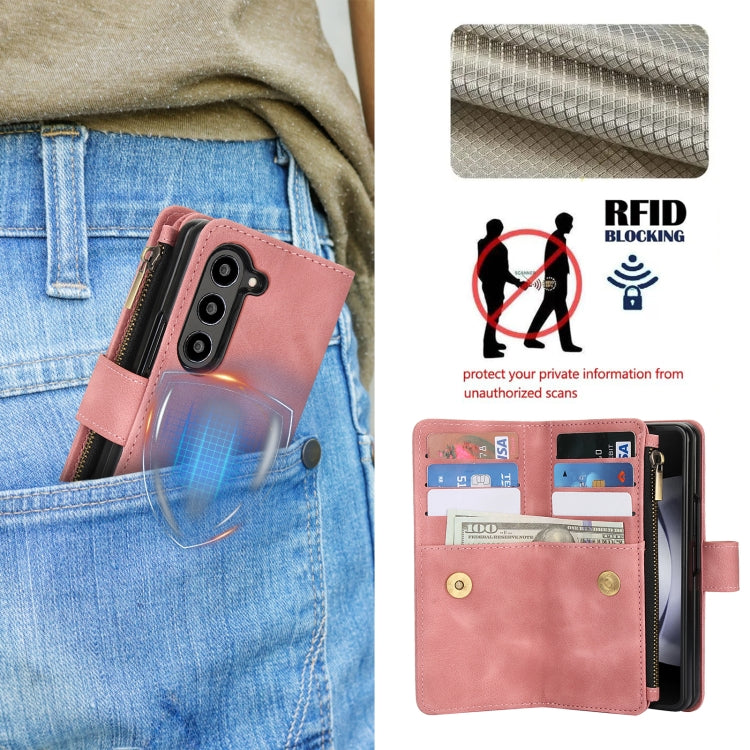 For Samsung Galaxy Z Fold6 Dream 9-Card Zipper Wallet RFID Leather Phone Case with Lanyard