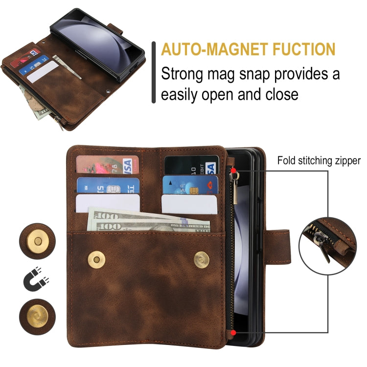 For Samsung Galaxy Z Fold6 Dream 9-Card Zipper Wallet RFID Leather Phone Case with Lanyard