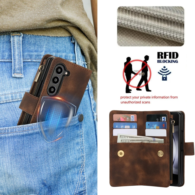 For Samsung Galaxy Z Fold6 Dream 9-Card Zipper Wallet RFID Leather Phone Case with Lanyard