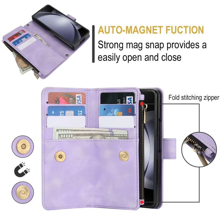 For Samsung Galaxy Z Fold6 Dream 9-Card Zipper Wallet RFID Leather Phone Case with Lanyard