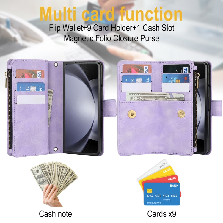 For Samsung Galaxy Z Fold6 Dream 9-Card Zipper Wallet RFID Leather Phone Case with Lanyard