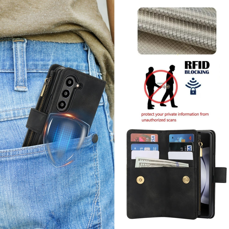 For Samsung Galaxy Z Fold6 Dream 9-Card Zipper Wallet RFID Leather Phone Case with Lanyard